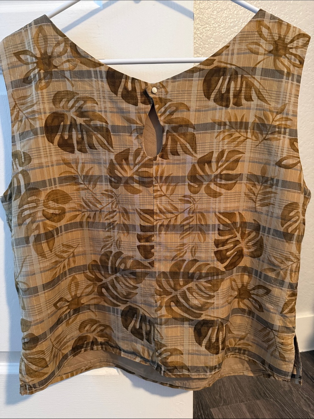 Tommy Bahama Mustard and Brown Leaf Plaid Tank Top - Picture 2 of 3